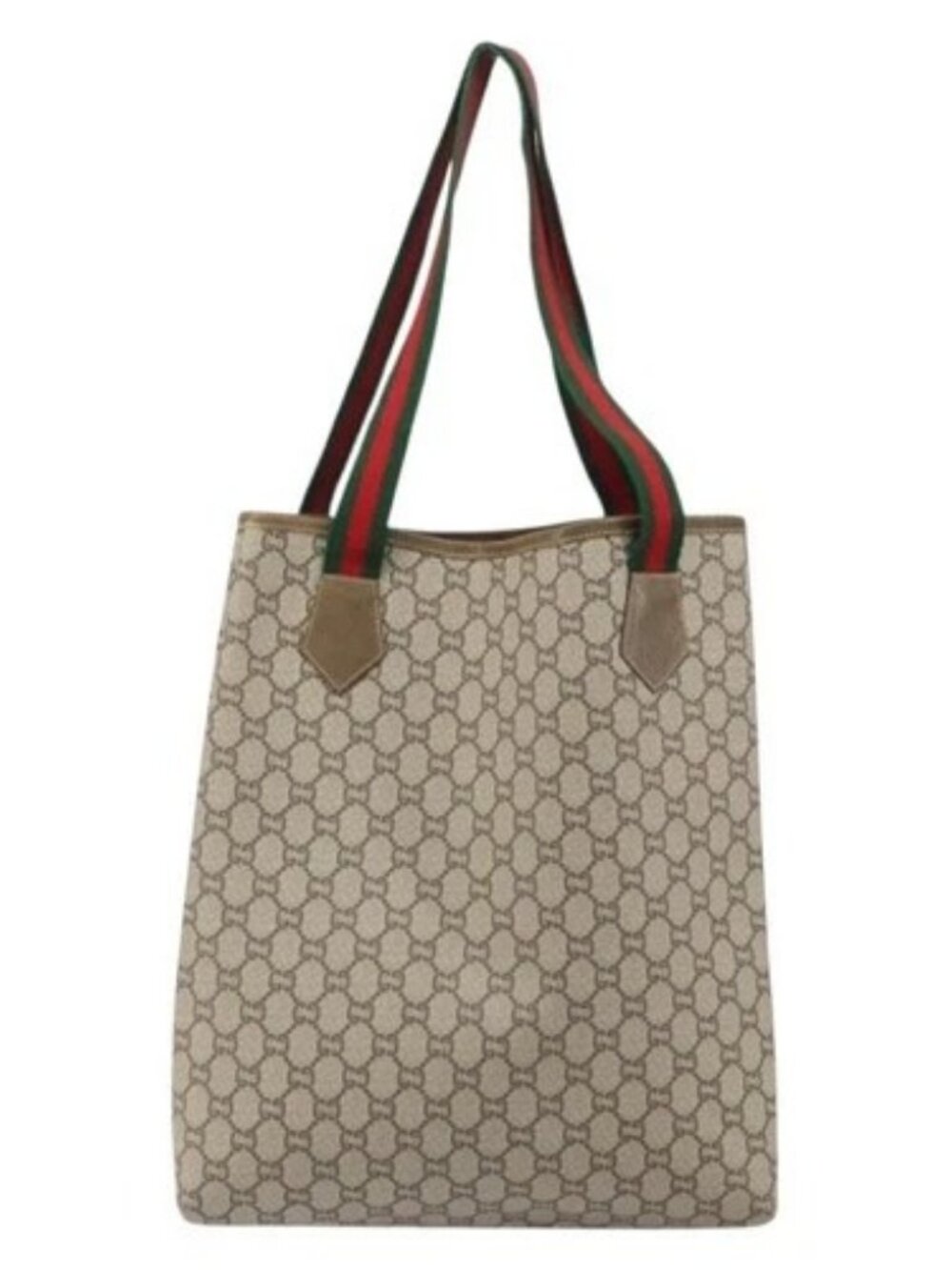 GUCCI GG Plus Supreme Web Sherry Line Tote Bag PVC Beige Gold Auth ka1861 - Picture 2 of 16